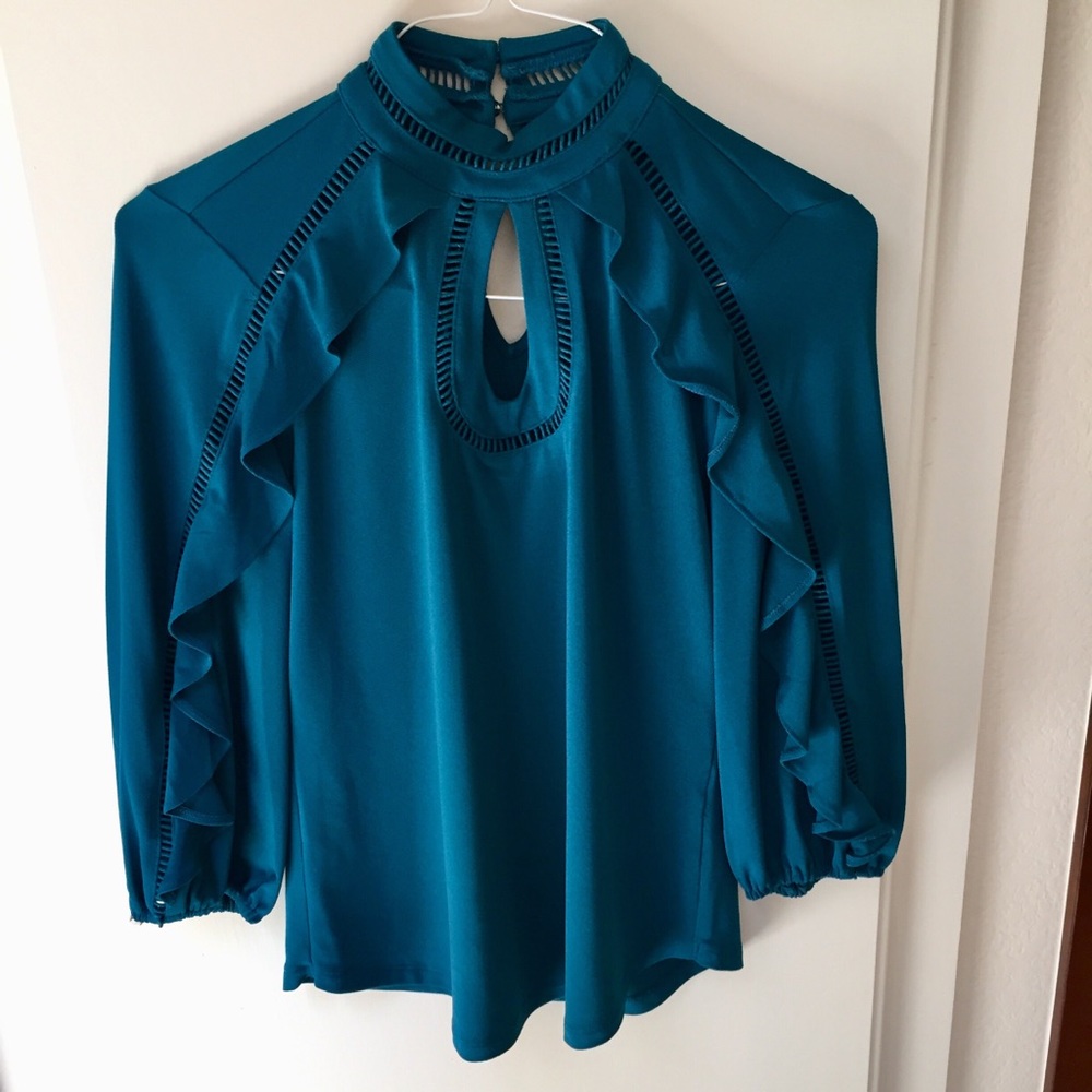 NY&Co 7th Avenue Teal Eyelet Blouse